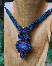 Image 5 of Purple Moss Agate + Ruby in Fuschite Statement Choker