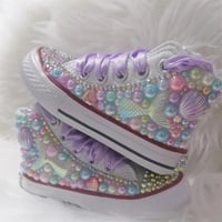 Image 1 of Kids Sneakers Toddler Girl Bling Canvas Crystals Pearls