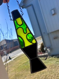 Image 1 of Retro Green Lava Lamp Stained Glass Suncatcher - Fremont Glass Retro Lava Lamp 