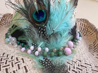 Image 4 of Cream Open Weaved Cowboy Hat Feathers and Bead  Band