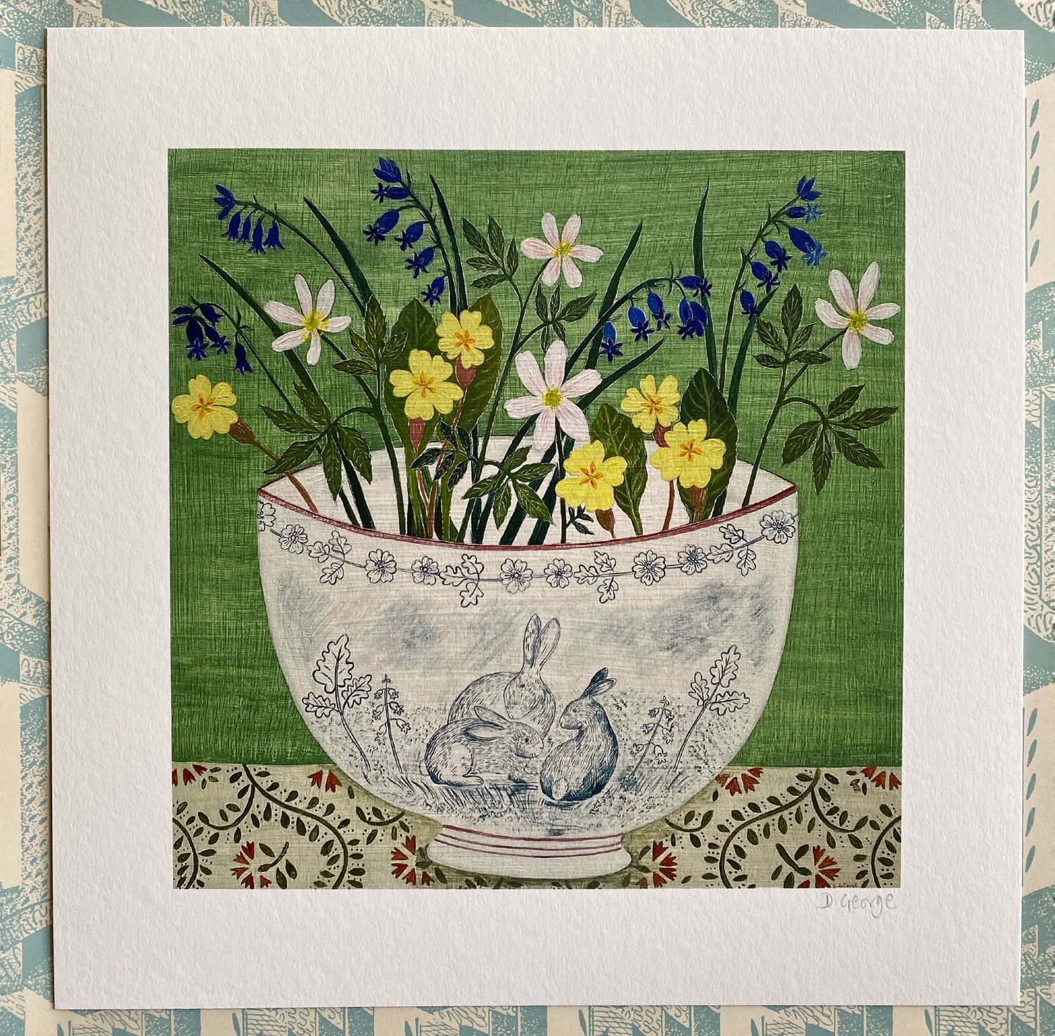 Image of Rabbit bowl and spring flowers print