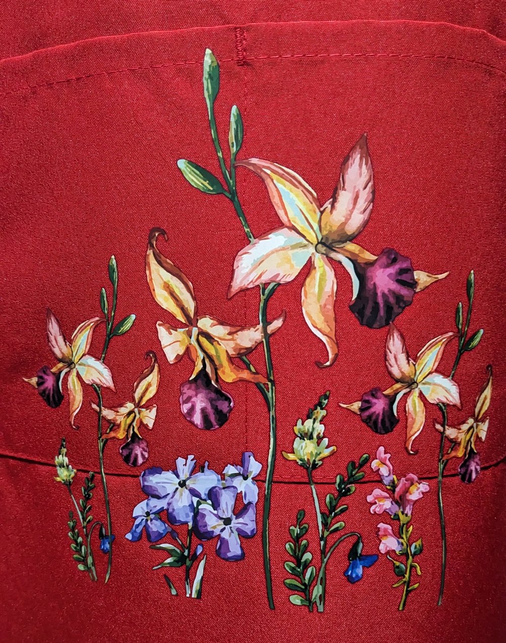 Image of Flowers and Butterflies Apron (red)