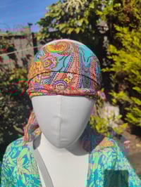 Image 3 of Boho head wrap with Wire - sari fabric Jade peach henna