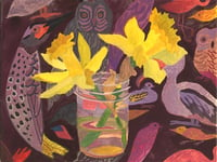 Two Daffodils and Birds