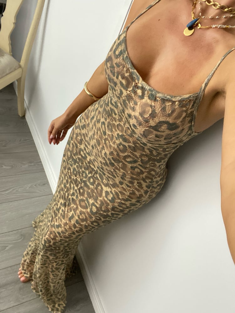 Image of Fishtail Cami Maxi Dress In Leopard Lace
