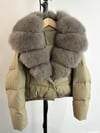 Olive & brown fur coat 