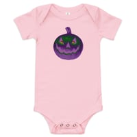Image 10 of Baby Short Sleeve Onesie - Jack O Lantern Retro Purple Glow