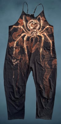 Image 1 of “ARACHNOPHOBIA” CUSTOM BLEACH PAINTES OVERWIZED ROMPER MEDIUM