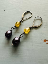 Image 9 of purple peacock pearl and green garnet earrings