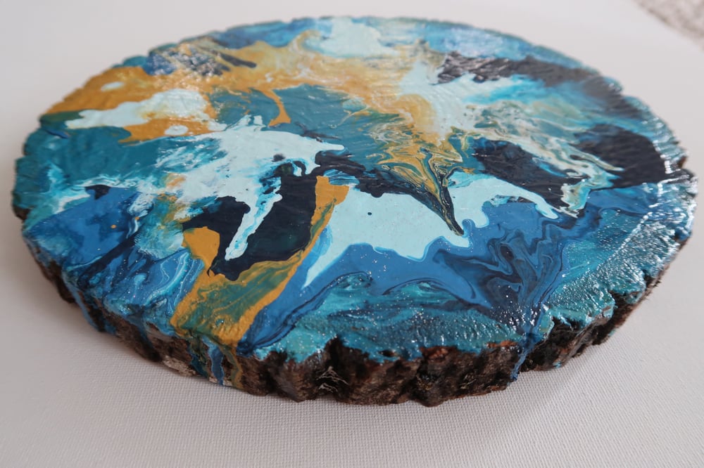 Image of Acrylic Pour on Wood- Seascape