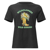 Image 4 of Women's Relaxed T-Shirt, Wildflowers Wild Horses Cowgirl Western Boot Sunflowers Tee