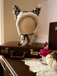 Image 2 of Haute Couture: Hand Beaded Quilted Black Floral Cat Hat