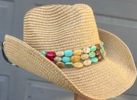 Image 3 of Brown Crushable Cowboy Hat Layered Bead Band Feathers