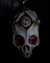 Image 3 of Third Eye Skull pendant, stainless chain , moon stone eye, OOAK one of a kind 