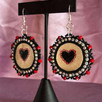 Image 2 of black heart beaded parfleche earrings