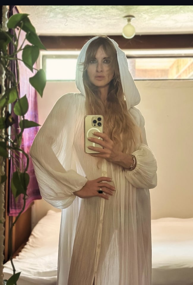 late 60s early 1970s gauze caftan maxi dress with hood