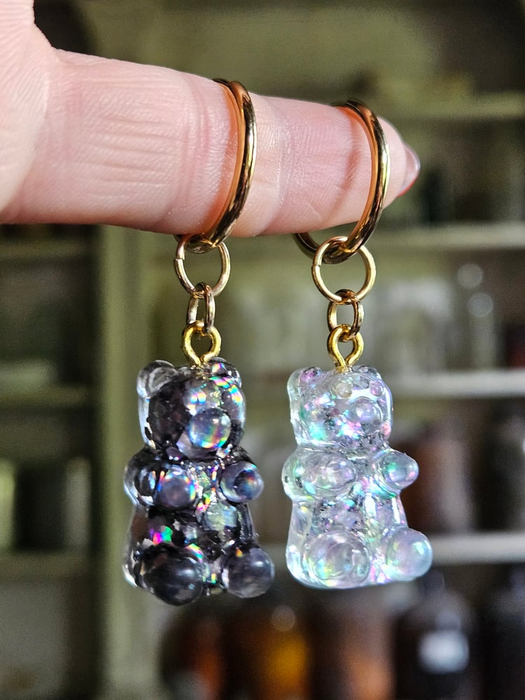 Image of Black and Clear Sparkly Gummy Bear Earrings