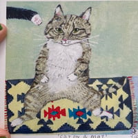 Image 4 of Small square art print -cat on a mat 