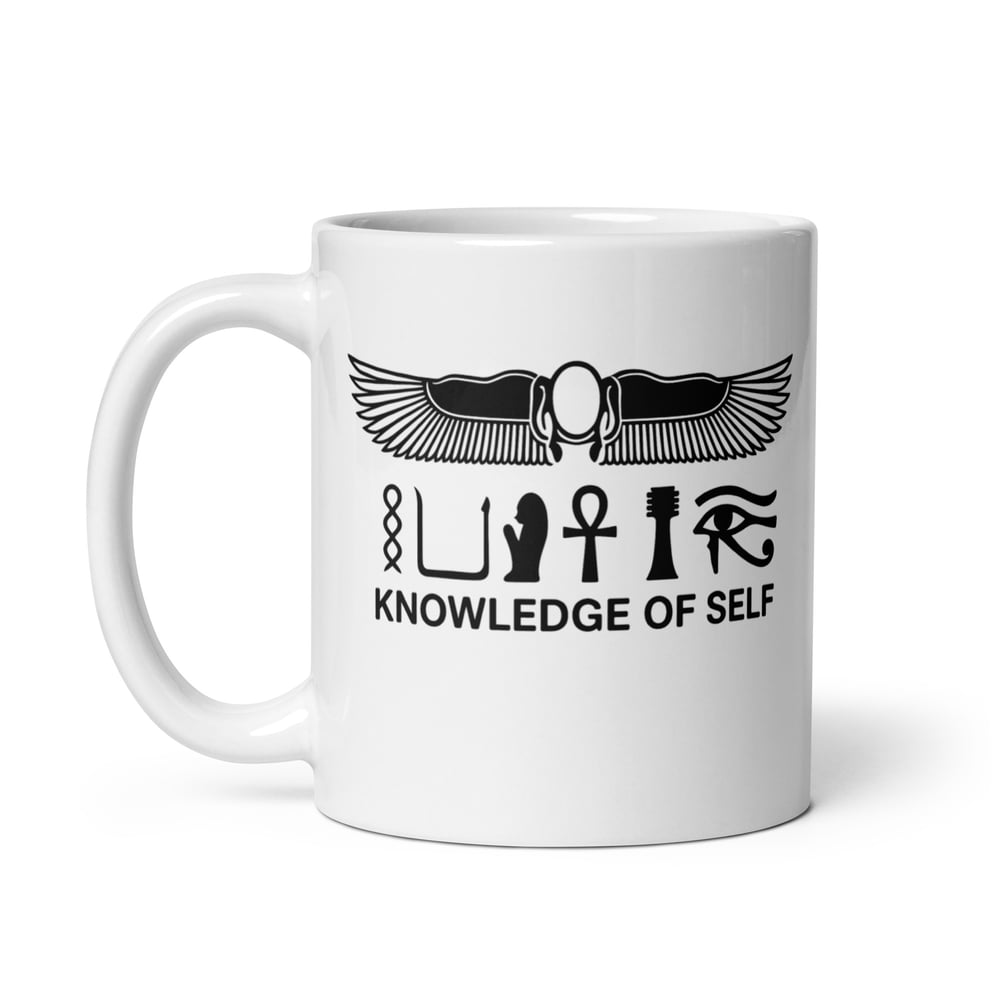 white ceramic mug, knowledge of self mug