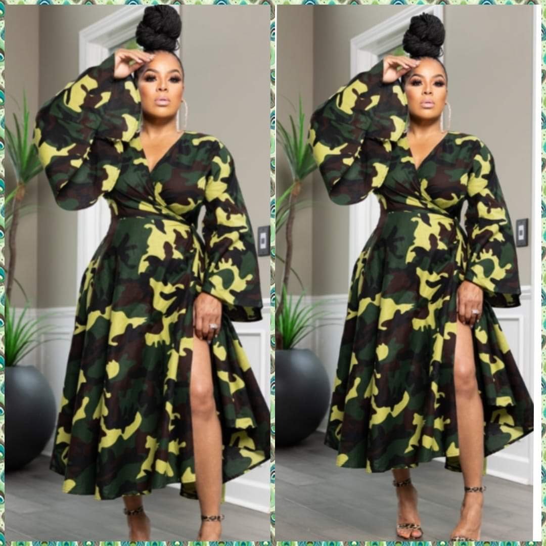 Camo wrap dress deals