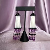 Image 1 of One tier Dentalium earrings (black & purple)