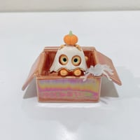 Image 1 of Glow in dark picture holder orange cat in the box ceramic keepsake (rainbow effect)