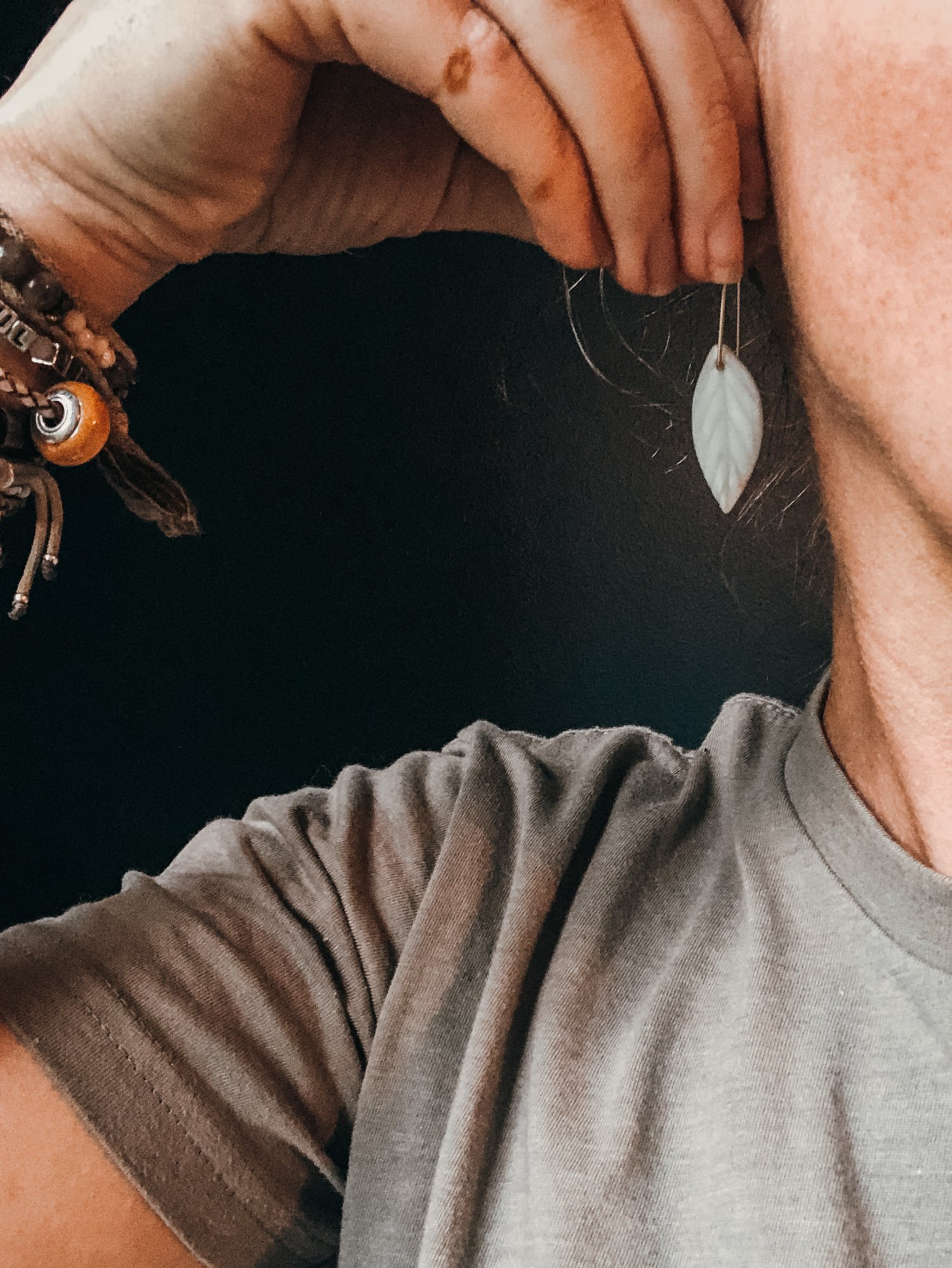 Image of Amazonite Carved Leaf Dangles on Gold Fill