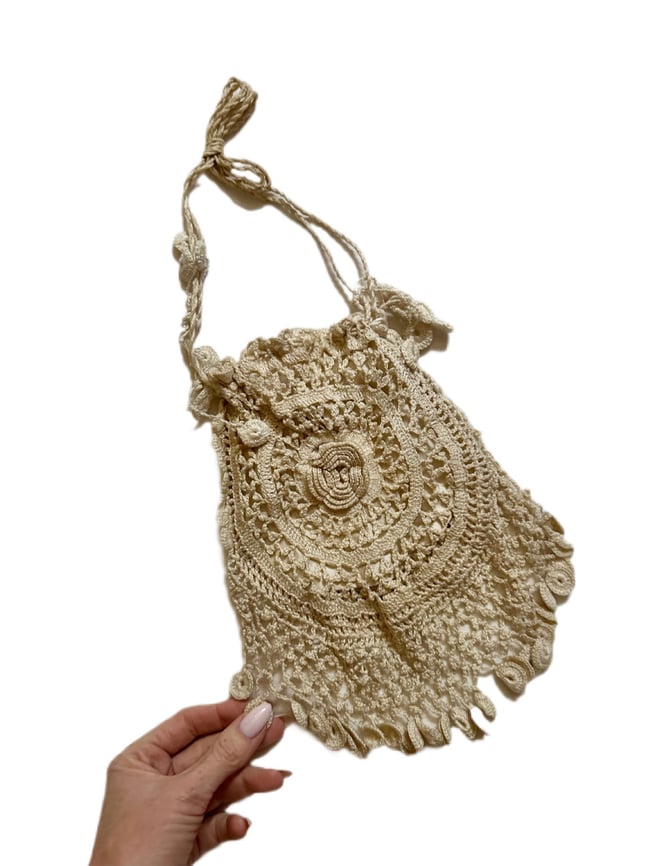  victorian crochet pouch evening bag