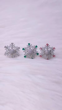 Image 1 of ADR4505_Silver Plated Green Stone Snowflake Design American Diamond Adjustable