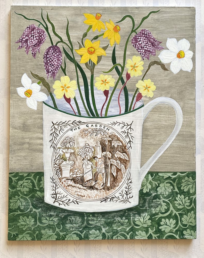 Image of Garden cup and spring flowers 