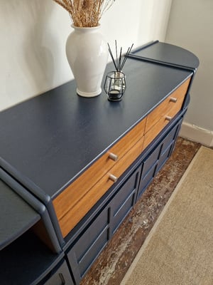 Image of Curved sideboard in Midnight Blue and Walnut by Nathan