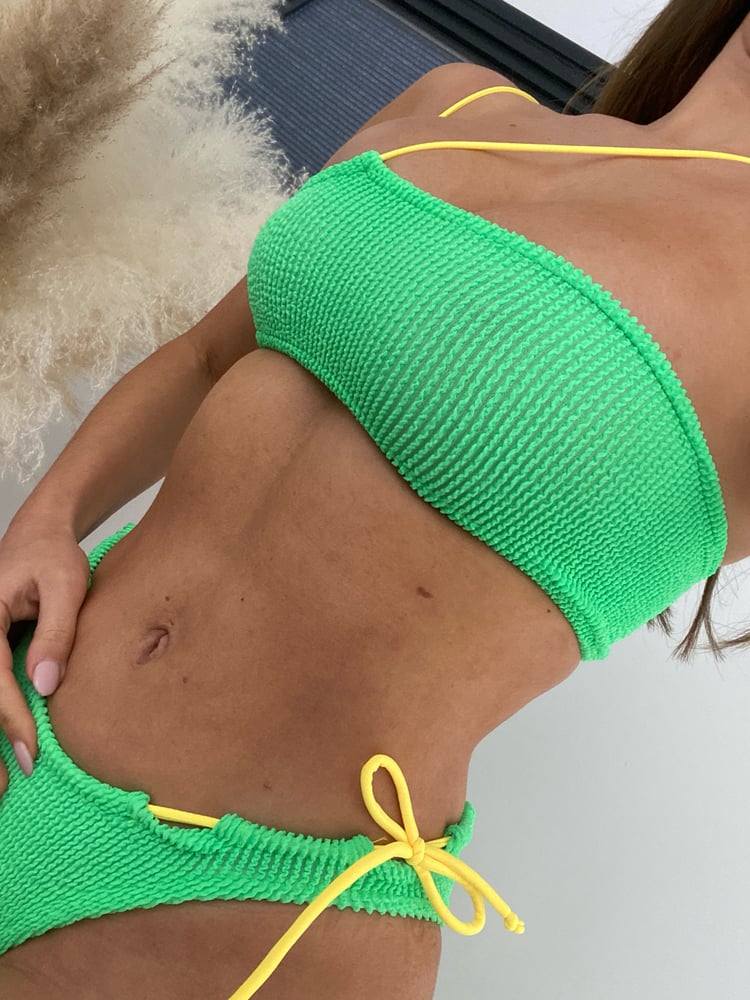 Image of Thread Through Crinkle Bikini In Apple & Yellow
