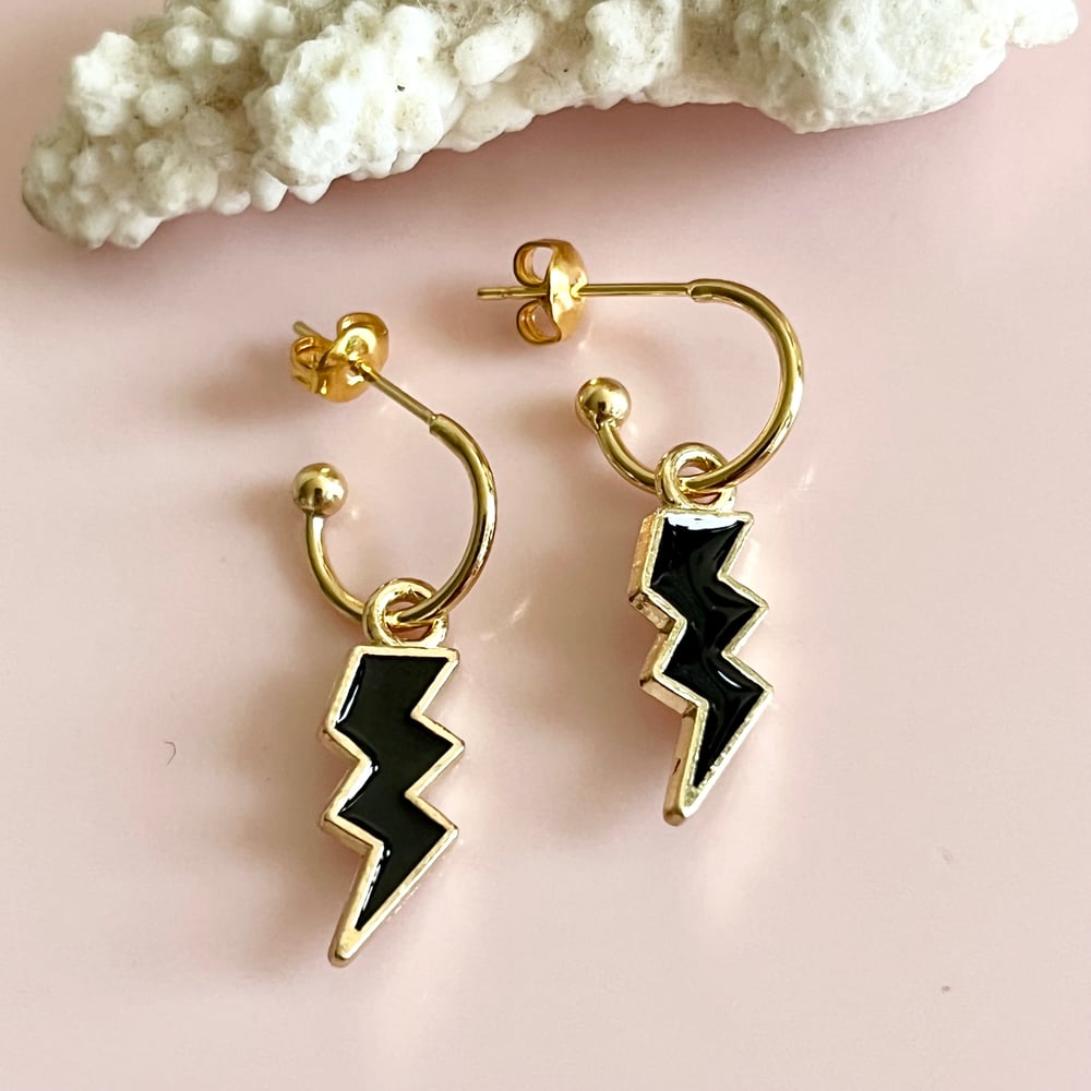 Image of Half Hoops Lightning Bolt - Black