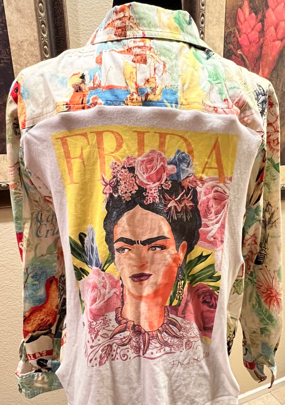 Vintage Light Weight Jungle Print Denim Jacket Frida - Medium