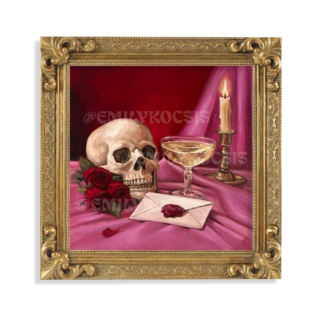 Original Painting & Prints // Love Letter Valentine Skull Still Life