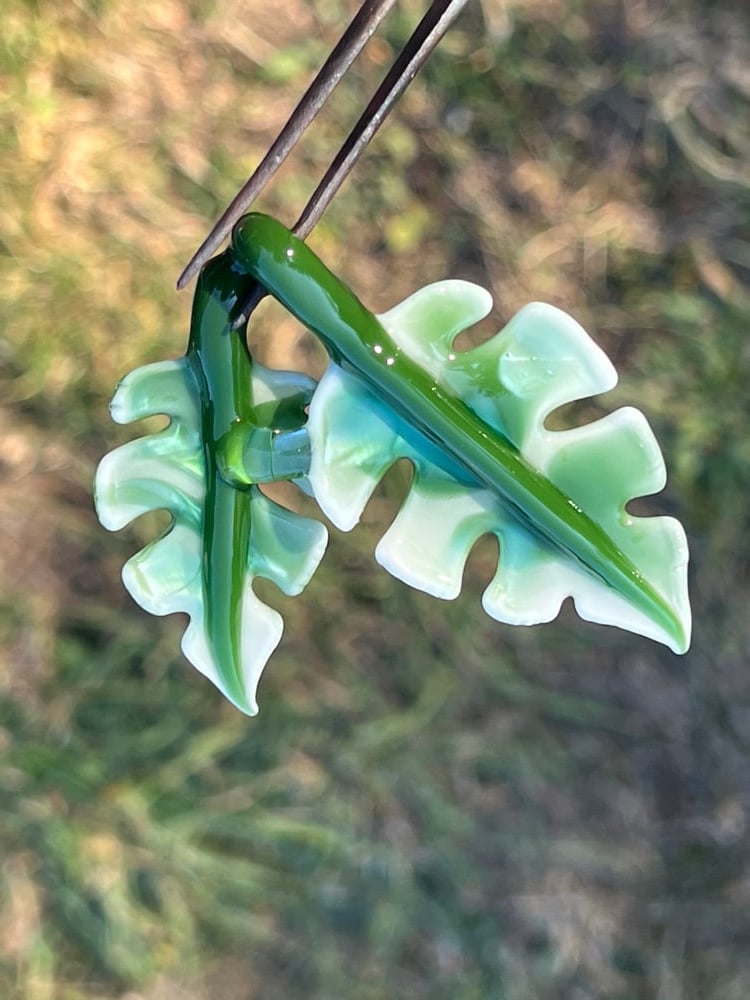 Image of Double Varigated Monstera Leaf Pendant 3