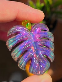 Image 2 of Purple & green crushed opal monstera pendant 