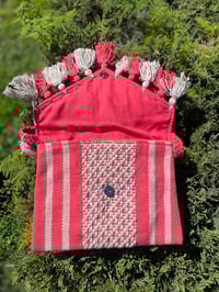 Image 2 of Knit Crossbody with Poms - Coral