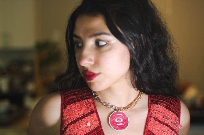  Comic Crimson Necklace – Surreal Statement Jewelry