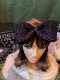 Image 1 of "Big Bow Energy" Hand-Knit Black Ear Warmer 