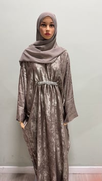 Image 1 of Korean shimmer fabric Puff sleeves butterfly Abaya comes with a matching scarf 