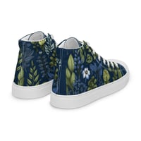 Image 3 of Art Nouveau Inspired Blue Boho Floral Sketch Women’s high top canvas shoes