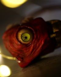 Image 9 of Egg of the King big eyes pendant, leather cord, brass hardware, OOAK,