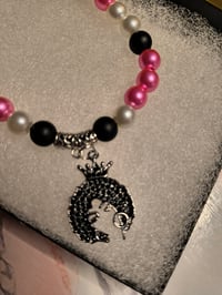 Image 2 of Pink, Pearl & Black Afro Queen Charm bracelet 
