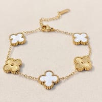 Image 1 of Gold & White Clover Bracelet