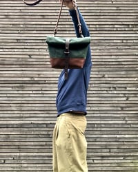 Image 5 of Forest green waxed canvas day bag with leather bottom