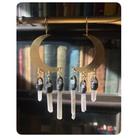 Image 2 of Brass Moon Chandelier Earrings - Black Leather 