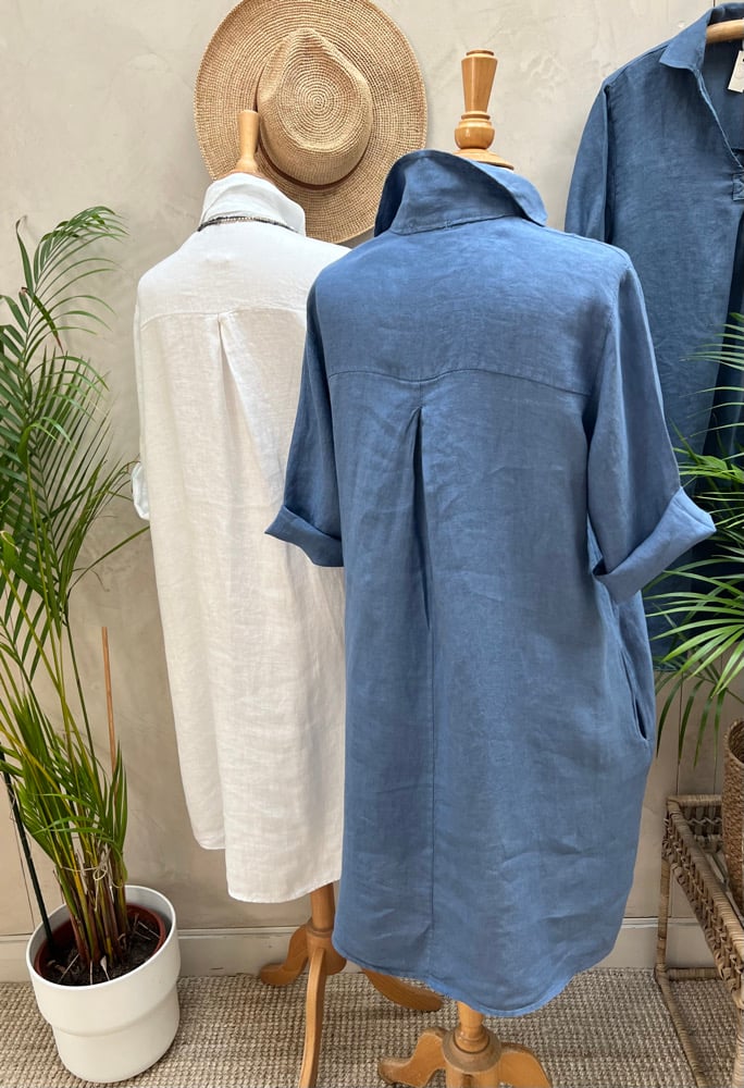 Image of Robe En Lin Daphné Bleu Jeans