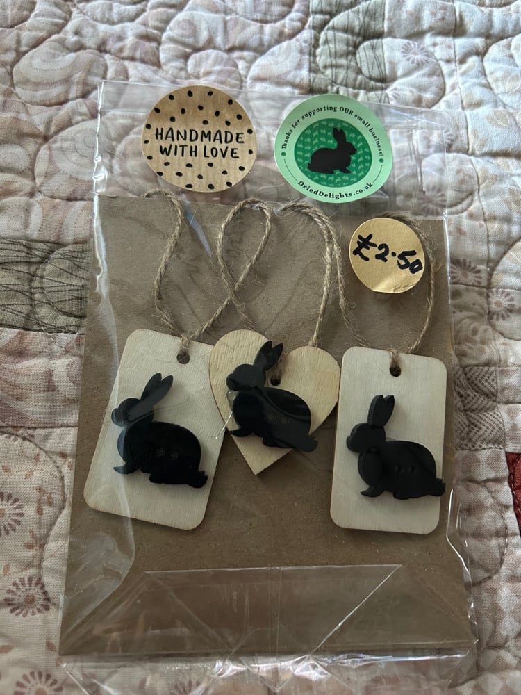 Image of Handmade wooden black rabbit tags