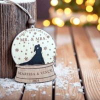 Image 7 of First Christmas as Mr. & Mrs. Wooden Snow Globe - Custom, Personalized Gift for Newlyweds 